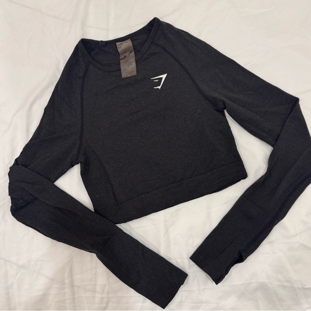 Gymshark Vital Seamless Long Sleeve Crop Top Black Marl Size Small